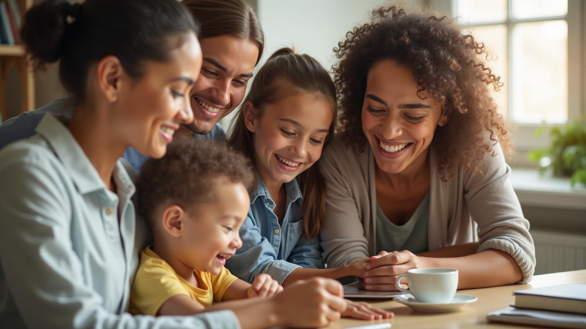 Famille souriante à la maison